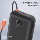 Promate PowerPod-30 30000mAh Compact Power Bank with Built-In USB-C & Lightning Cable – High Capacity Fast Charging Portable Power Solution for Smartphones, Tablets, Travel, and Professional Use
