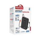 Promate PowerPod-30 30000mAh Compact Power Bank with Built-In USB-C & Lightning Cable – High Capacity Fast Charging Portable Power Solution for Smartphones, Tablets, Travel, and Professional Use