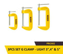 Uyustools PRG302 3-Piece G-Clamp Set [3″, 4″, 5″] – Light-Duty Durable Metal Clamps for Woodworking, DIY & Workshop Use