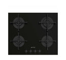 SMEG PV264B 60CM 4-Burner Gas Built-In Hob- Black Glass Surface with Cast Iron Pan Supports, Durable and Stylish Built-In Gas Hob for Modern Kitchens