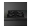 SMEG PV264B 60CM 4-Burner Gas Built-In Hob- Black Glass Surface with Cast Iron Pan Supports, Durable and Stylish Built-In Gas Hob for Modern Kitchens