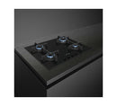 SMEG PV264B 60CM 4-Burner Gas Built-In Hob- Black Glass Surface with Cast Iron Pan Supports, Durable and Stylish Built-In Gas Hob for Modern Kitchens