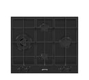 SMEG PX364LMB 4G BI HOB Black Glass – 4-Burner Built-In Gas Hob with WOK &amp; Cast Iron Supports for Modern Kitchens
