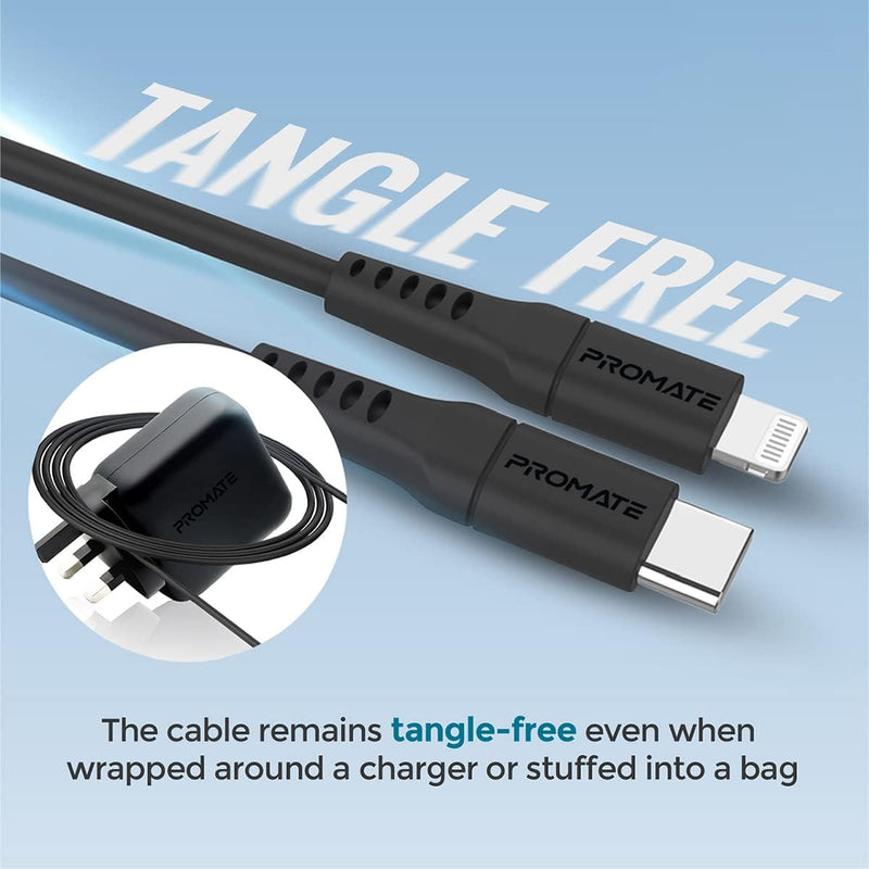 Promate 20W Power Delivery Fast Charging USB-C to Lightning 2M Cable (PowerLink-200)