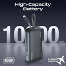 Promate PowerPack-10C 10000mAh Ultra-Compact Fast Charging Power Bank with AC Charger & Built-In USB-C Cable – High Efficiency Portable Charging Solution for Travel, Mobile Devices, and Everyday Use