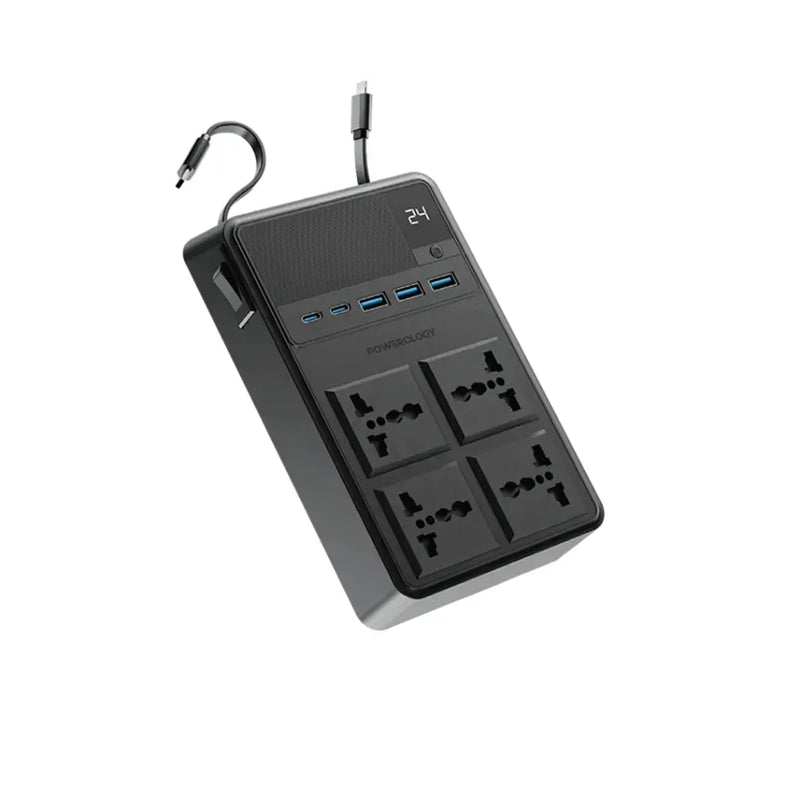 Powerology 2500W 6AC Power Strip with Built-In Retractable Cables