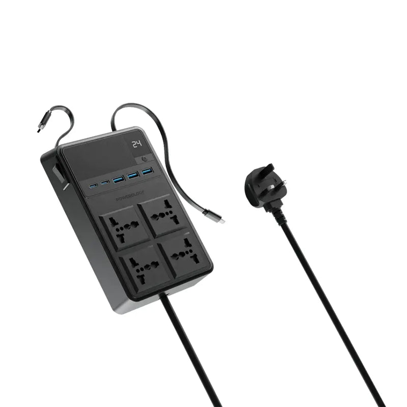 Powerology 2500W 6AC Power Strip with Built-In Retractable Cables