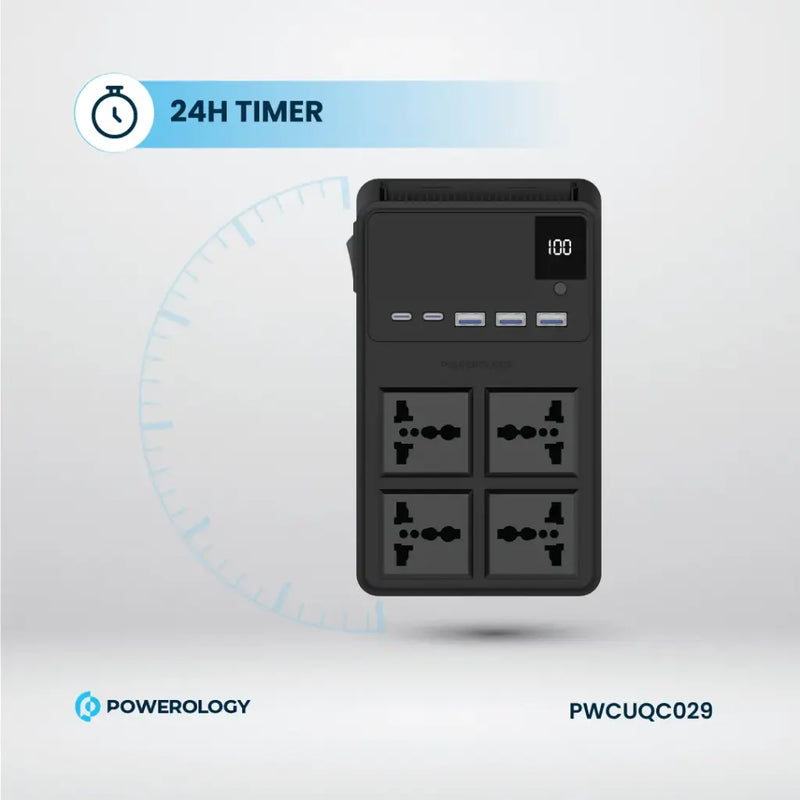 Powerology 2500W 6AC Power Strip with Built-In Retractable Cables
