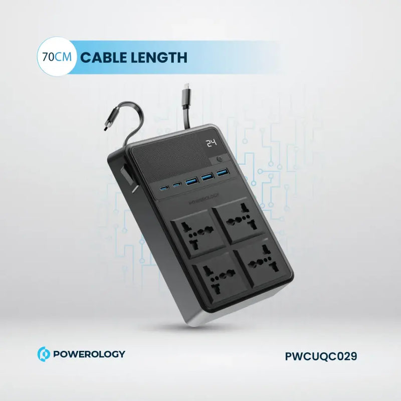 Powerology 2500W 6AC Power Strip with Built-In Retractable Cables