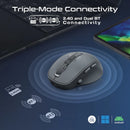 Promate Blix-3M Triple Mode Rechargeable Wireless Mouse – Bluetooth & 2.4GHz Silent Click High Precision Ergonomic Optical Mouse for Office, Home, Laptop, and Professional Use
