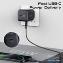 Promate CUBIX‑R65 65W PD USB‑C Charger with Retractable USB‑C Cable – High‑Speed Compact Power Delivery Charger for Laptops, Smartphones, Tablets, and Professional Devices