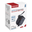 Promate CUBIX‑R65 65W PD USB‑C Charger with Retractable USB‑C Cable – High‑Speed Compact Power Delivery Charger for Laptops, Smartphones, Tablets, and Professional Devices