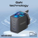 Promate GANPORT4-67PD 67W PD Power Delivery Charger – High‑Speed Compact USB‑C Charger for Laptops, Smartphones, Tablets, and Professional Devices