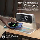 Promate LUMIX-15W 15W LED Alarm Clock with Wireless Charger – Multifunction LED Clock with Fast Wireless Charging for Bedroom, Office, and Professional Workspaces