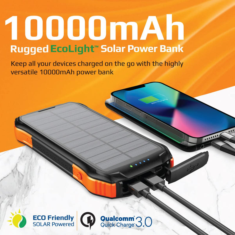 Promate SolarTank-10PDQi 10000mAh Rugged EcoLight Solar Power Bank