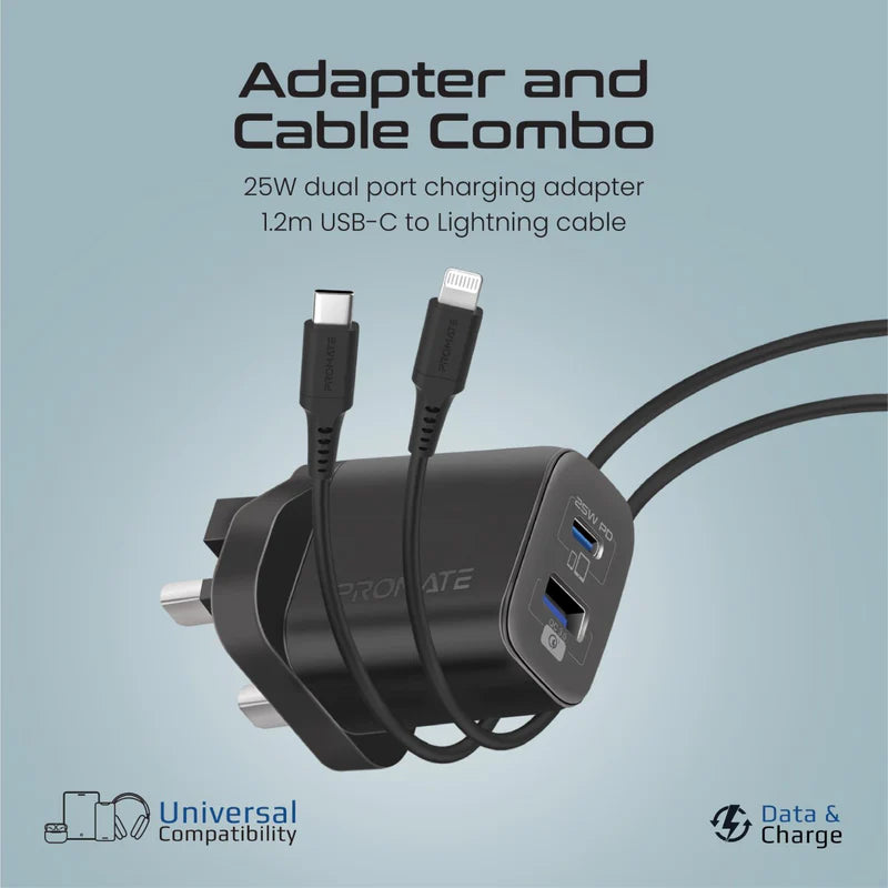 Promate CHARGEKIT-25PDI 25W Power Delivery Dual Port Adapter | Digital ...