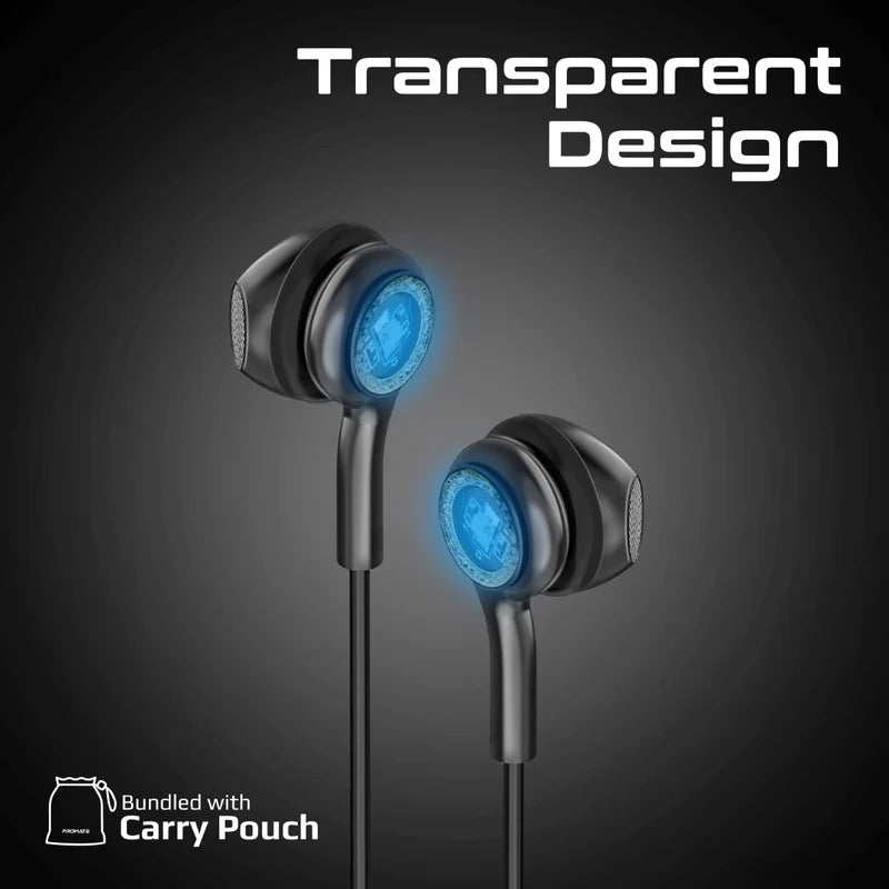 Promate LumiBuds-C LumiSound Transparent Stereo USB-C Wired RGB Earphones