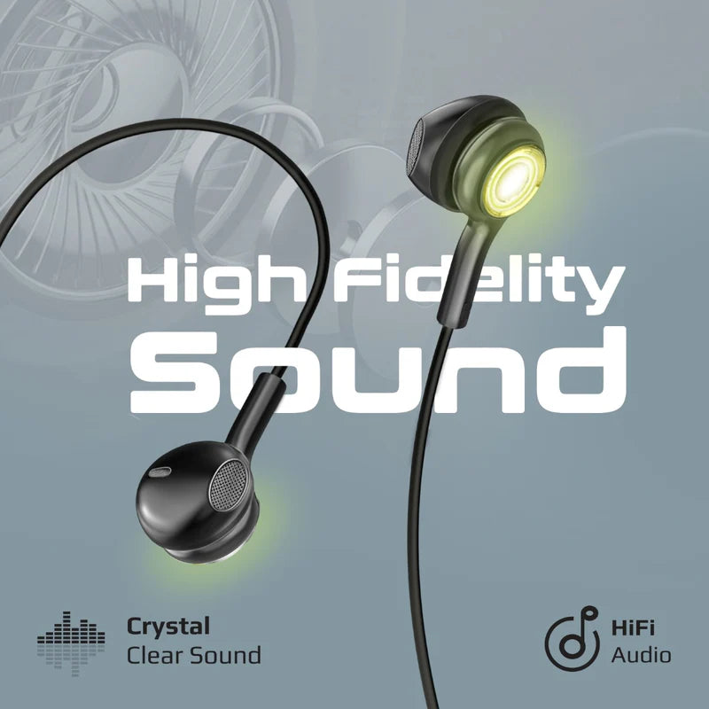 Promate LumiBuds-C LumiSound Transparent Stereo USB-C Wired RGB Earphones