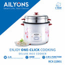 AILYONS RCX-22B01 3-In-1 Deluxe 2.2L Automatic Electric Rice Cooker – Fast Cooking, Keep-Warm Function & Durable Non-Stick Pot