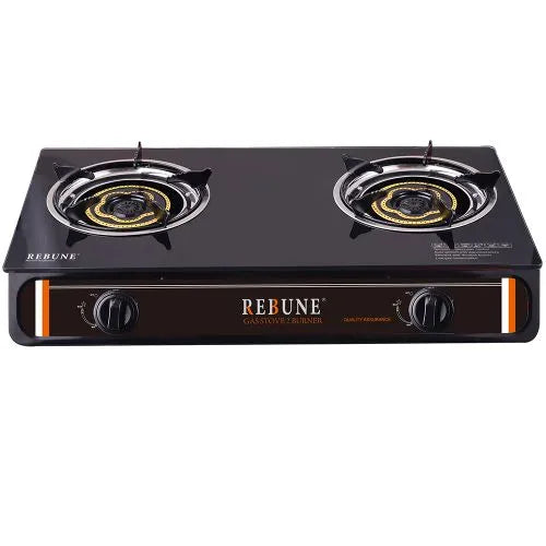 Rebune RE-4-054 Gas Stove - Low Gas Consumption, Non-stick Gas Cooker with Two Burners