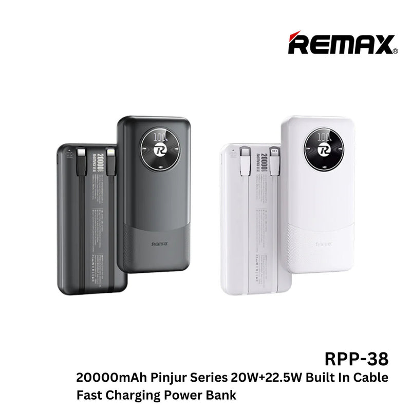 Remax RPP-38 20000mah Built In Cable 20W, 22.5W Fast Charging Power Bank 20W 22.5W