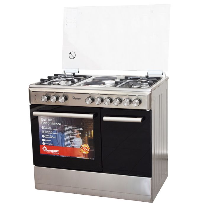 Ramtons RF/498 6 Burner 90x60 INOX Gas &amp; Electric Cooker – 4 Gas + 2 Electric Hotplates with Electric Oven &amp; Grill