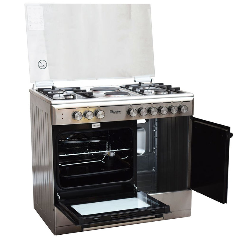 Ramtons RF/498 6 Burner 90x60 INOX Gas &amp; Electric Cooker – 4 Gas + 2 Electric Hotplates with Electric Oven &amp; Grill