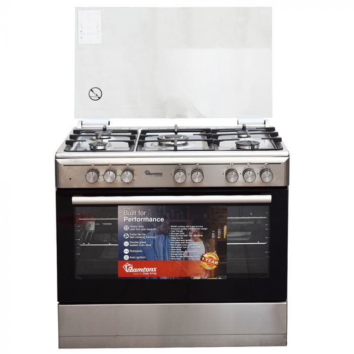 Ramtons RF/499 5-Burner Gas Cooker 90x60cm – Silver Inox, Electric Oven & Grill