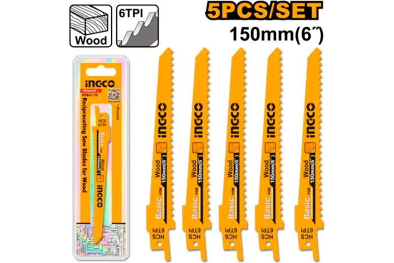 Ingco RSB611D Reciprocating Saw Blade for Wood 6" 5pcs Set