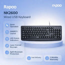 Rapoo NK2600 Wired USB Keyboard- Provides comfortable and responsive typing with a durable design suitable for home, office, and everyday computer use