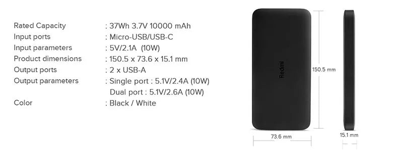 Xiaomi  26923 Redmi 10000mAh 10W Power Bank