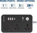 Ldnio SC3412 Power Strip With 3 Ways Power Socket, 4 USB Port 38W, Fast Charging USB-C, 2500 Watt Extension Socket