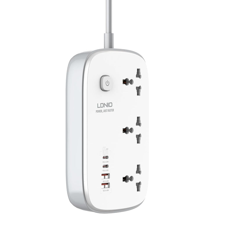 LDNIO SC3416 Universal Socket with 3 AC Outlets, Single Switch Control Extension with 4 USB 3250W Power Strip with 2M Cable