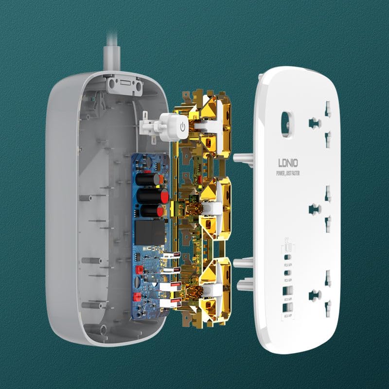 LDNIO SC3416 Universal Socket with 3 AC Outlets, Single Switch Control Extension with 4 USB 3250W Power Strip with 2M Cable
