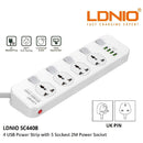 LDNIO SC4408 2500W 4 Sockets with Independent Switch 3.4A 4 USB Port Multifunction Power Surge Protector Extension Cable