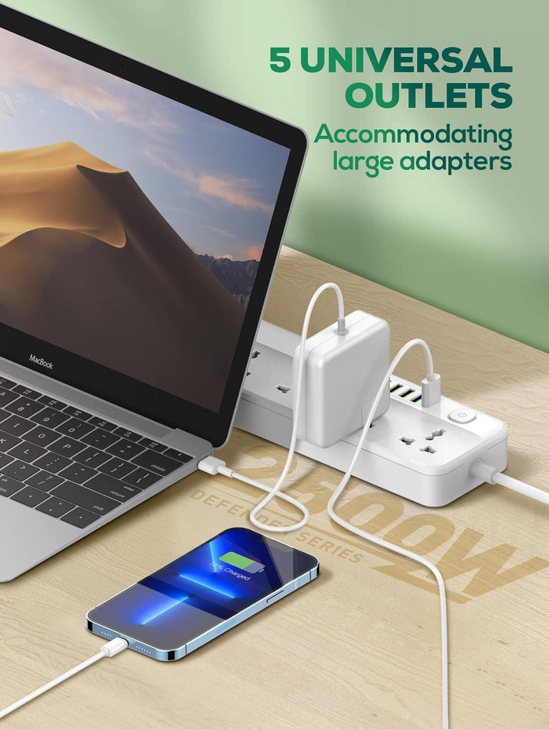 LDNIO SC5614 2500W Power Strip Extension Cable with 5 AC sockets, 6x USB Ports