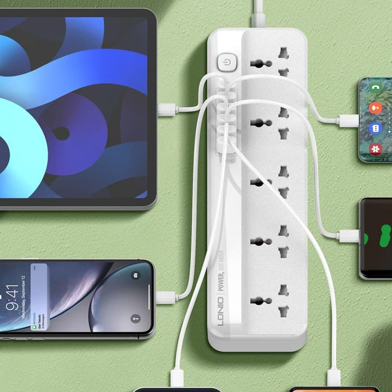 LDNIO SC5614 2500W Power Strip Extension Cable with 5 AC sockets, 6x USB Ports