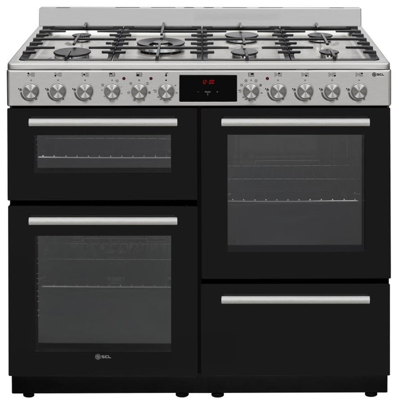 SCL Free‑Standing Cooker SCL‑FC167TSI – 100×60 cm with 6 gas burners, 1 wok burner, triple multifunction oven, and durable semi-inox finish.