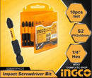 Ingco SDBIM11PH223 PH2 Impact Screwdriver Bits Set (10pcs) – 50mm S2 Industrial Steel, High Visibility Sleeve