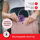 Sanford SF937HFN Rechargeable Hand Fan – portable with multiple speed settings, quiet operation, USB charging, and lightweight design perfect for personal cooling at home, school, office, or outdoors.