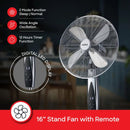 Sanford SF945SFN 16-Inch Metal Stand Fan 55W with Remote – Adjustable height, and quiet operation ideal for home or office use.