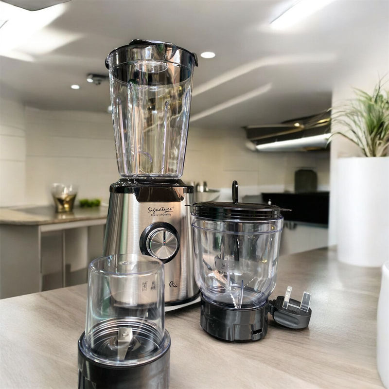 Signature SG-B809 3-in-1 Electric Blender with Chopper &amp; Grinder – 600W Powerful Motor, Stainless Steel Blades, Durable Jars &amp; Multi-Function Design