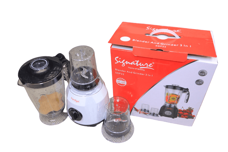 Signature SGP22 3-in-1 Blender – Powerful Motor, Stainless Steel Blades, Grinder & Chopper Attachments for Smoothies, Spices & Food Prep