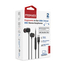 Promate Silken-ENC Ergonomic In-Ear USB-C Wired ENC Stereo Earphones – High Fidelity Noise Cancelling Earphones for Music, Calls, Gaming, and Professional Use
