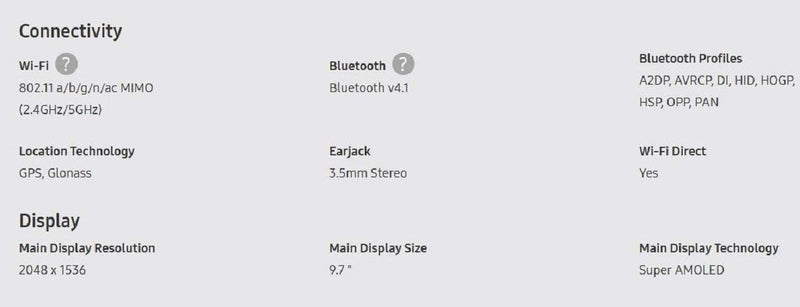 Samsung Galaxy Tab S2 9.7"; 32 GB Wifi Tablet (SM-T813NZKEXAR)