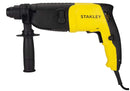 Black and yellow Stanley drill on a white background