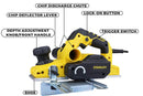 Stanley STPP7502 750W 2mm Electric Planer – 16,500 RPM Wood Planing Tool with 2 TCT Blades