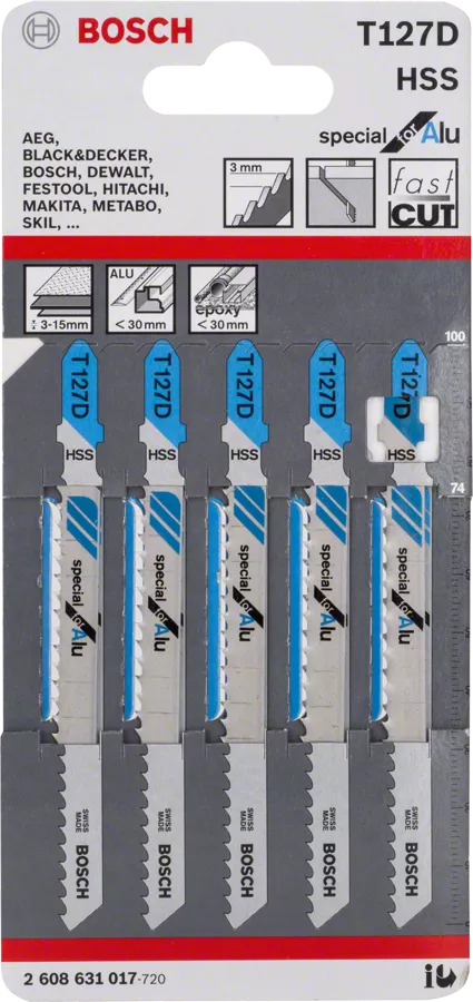 Bosch T 127 D Professional Jigsaw Blades Special for Aluminium (5 Pcs) (2608631017)