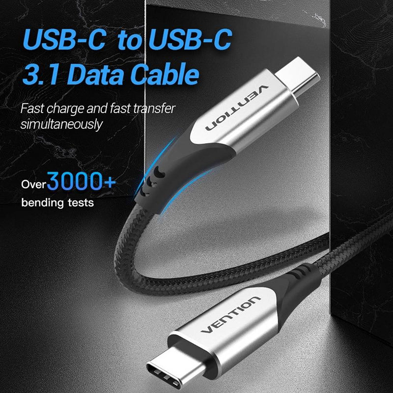 Vention TAAHF Cotton Braided USB-C to USB-C 3.1 Cable - 5Gbps Transmission Speed, 100W Super Fast Charging, 480Mbps Data Snyc, Durable and Flexible, Free Blind Insertion