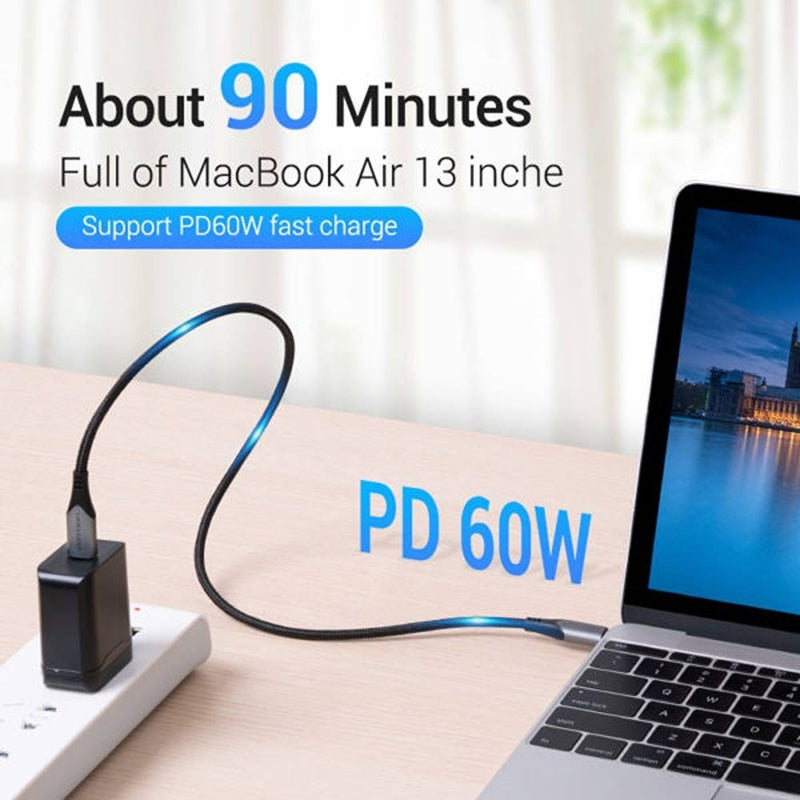 Vention TAAHF Cotton Braided USB-C to USB-C 3.1 Cable - 5Gbps Transmission Speed, 100W Super Fast Charging, 480Mbps Data Snyc, Durable and Flexible, Free Blind Insertion